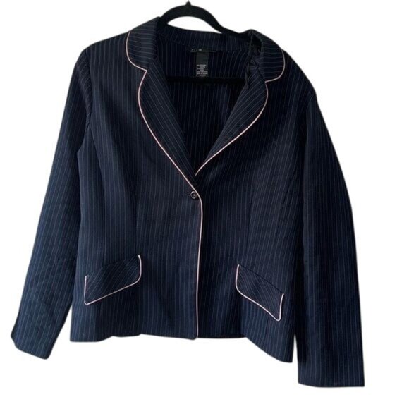 Sag Harbor Womens Pinstripe Blazer Jacket Size 12 Polyester/Rayon - Picture 1 of 7